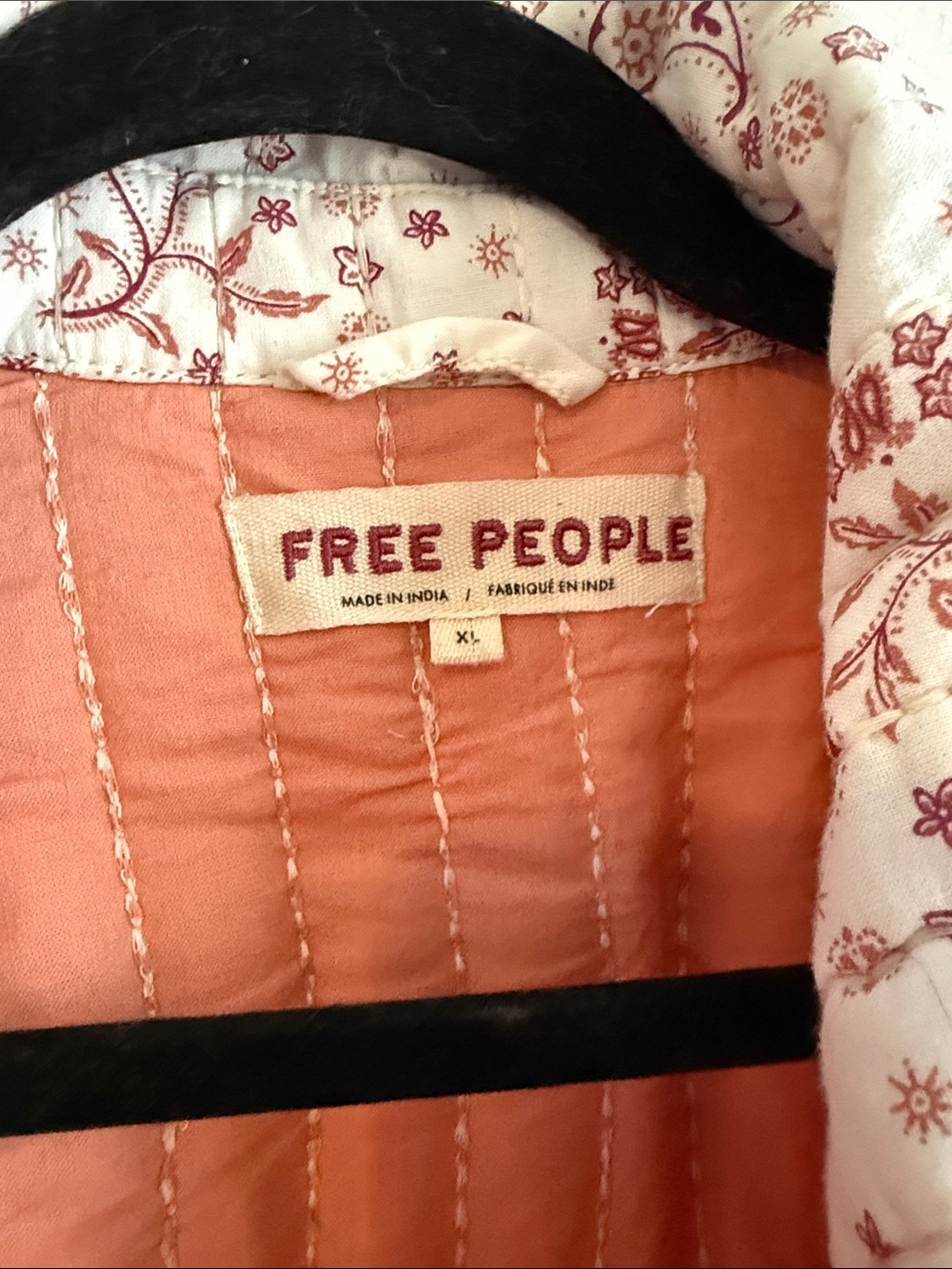 Free People Quilted Floral Button-Up Jacket in Cream & Coral - Picture 2 of 5